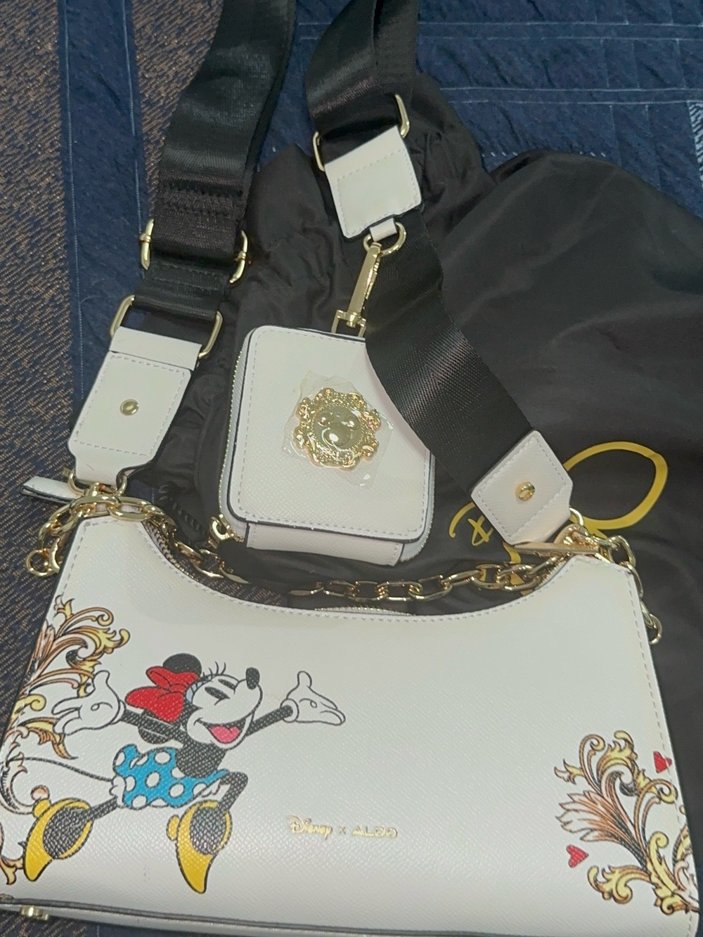 Aldo White Minnie Mouse Crossbody Shoulder Bag with Gold Hardware